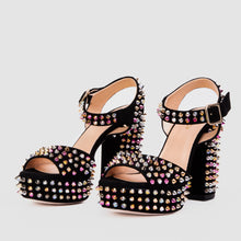 Load image into Gallery viewer, The Tampico Black Suede Leather Spike Platform Heel Women Sandal