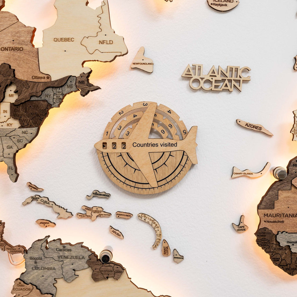 Travel Tracker 3D Wooden World Map – Gold