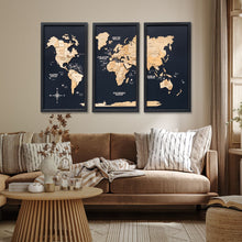 Load image into Gallery viewer, 3D Wooden Triptych World Map Gold