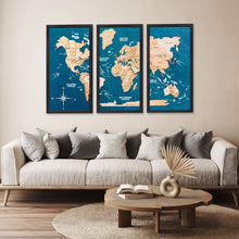 Load image into Gallery viewer, 3D Wooden Triptych World Map Gold