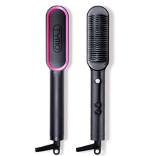 Load image into Gallery viewer, TYMO RING Hair Straightener Brush, Anti-Scald Ceramic Heated Straightening Flat Iron Comb, Frizz Control &amp; Smooth Shine, Dual Voltage, Black, with Travel Bag