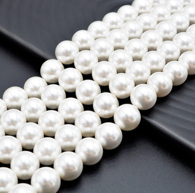 High Quality White Mother of Pearl Round Smooth Beads, Sku#U316