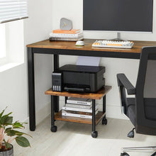 Load image into Gallery viewer, Industrial Black Metal Rustic Wood Printer Stand Cart with Bottom Paper Shelf