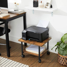 Load image into Gallery viewer, Industrial Black Metal Rustic Wood Printer Stand Cart with Bottom Paper Shelf