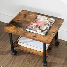 Load image into Gallery viewer, Industrial Black Metal Rustic Wood Printer Stand Cart with Bottom Paper Shelf