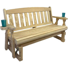 Load image into Gallery viewer, 4ft Heavy Duty Unfinished Wood Porch Glider Bench with Cupholders - Made in USA