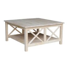 Load image into Gallery viewer, Square Unfinished Solid Wood Coffee Table with Bottom Shelf