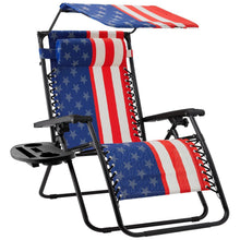 Load image into Gallery viewer, USA American Flag Zero Gravity Reclining Patio Lounge Chair with Canopy