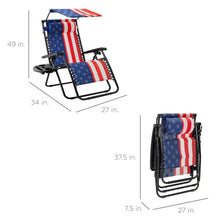 Load image into Gallery viewer, USA American Flag Zero Gravity Reclining Patio Lounge Chair with Canopy