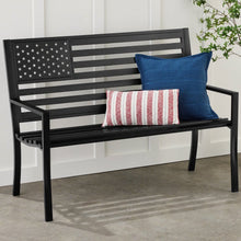 Load image into Gallery viewer, 2 Person Patriotic USA Black Metal Bench with American Flag Backrest