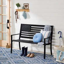 Load image into Gallery viewer, 2 Person Patriotic USA Black Metal Bench with American Flag Backrest