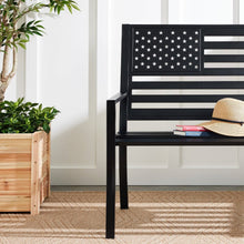 Load image into Gallery viewer, 2 Person Patriotic USA Black Metal Bench with American Flag Backrest