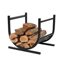 Load image into Gallery viewer, Modern Classic Black Steel Firewood Rack Log Holder for Indoor or Outdoor Use