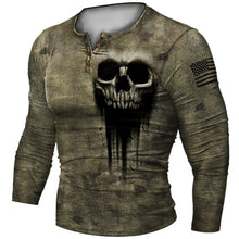 Load image into Gallery viewer, Motorcycle Rally Combat Skull Long Sleeved T Shirt Men's