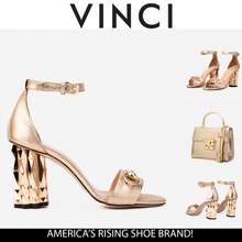 Load image into Gallery viewer, The Avlonya Block Heel Gold Leather Ankle Strap Women Sandal