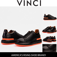 Load image into Gallery viewer, The Linq  Black &amp; Orange Leather Men Sneaker