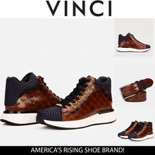 Load image into Gallery viewer, The Caesars Brown &amp; Navy Leather High-Top Men Sneaker