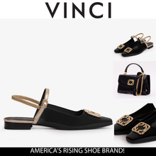 Load image into Gallery viewer, The Rosalinda Black Leather Women Flat Slingback Sandal