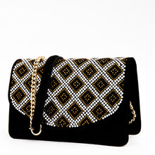 Load image into Gallery viewer, The Nampula Black Glitter Suede Leather Handbag