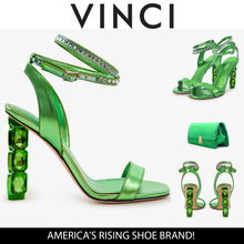 Load image into Gallery viewer, The Torola Green Stony Heel Leather Women Sandal Final Sale!