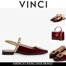 Load image into Gallery viewer, The Rosalinda Burgundy Patent Leather Women Flat Slingback Sandal