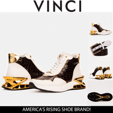 Load image into Gallery viewer, Bellagio White &amp; Gold Leather High-Top Men Sneaker