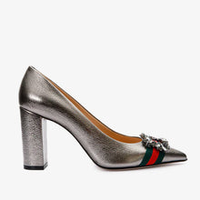Load image into Gallery viewer, The Afega Silver Leather Block Heel Pump Women Shoe