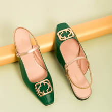 Load image into Gallery viewer, The Rosalinda Green Patent Leather Women Flat Slingback Sandal