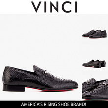 Load image into Gallery viewer, The Viper Black Python Skin Leather Bit Loafer Men Shoe