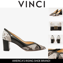 Load image into Gallery viewer, The Toskana Black &amp; Natural Pythn Leather Block Heel Pump Women Shoe
