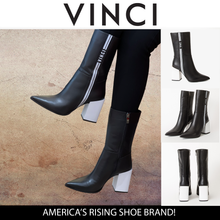 Load image into Gallery viewer, The Loretto Black Leather Block Heel Mid Calf Women Boot
