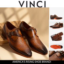 Load image into Gallery viewer, The Rolls  Woven Tan Leather Single Monk Strap  Handmade Men Shoe