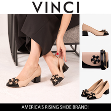 Load image into Gallery viewer, The Diva Beige Leather Cap Toe Block Heel Pump Women Shoe