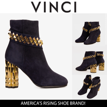 Load image into Gallery viewer, The Metal Navy Suede Leather Block Heel Women Boot