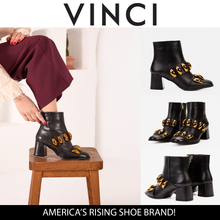 Load image into Gallery viewer, The Eclipse Black &amp; Gold Leather Block Heel Women Boot