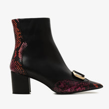 Load image into Gallery viewer, Gray Black &amp; Fuchsia Leather Block Heel Women Boot
