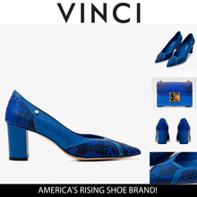 Load image into Gallery viewer, The Toskana Sax Blue Pythn Leather Block Heel Pump Women Shoe