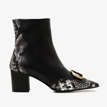 Load image into Gallery viewer, The Gray Black &amp; White Leather Block Heel Women Boot