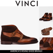 Load image into Gallery viewer, The Albus Tan Leather &amp; Suede Double Strap Monk Brogue Men  Boot