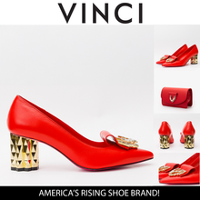Load image into Gallery viewer, The Love Red Leather Block Heel Pump Women Shoe