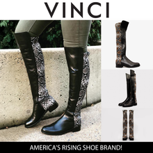 Load image into Gallery viewer, The Moengo Black Leather Leopard Knee High Women Boot