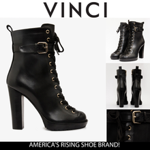 Load image into Gallery viewer, The Estrada Black Leather Lace-Up Platform Heel Mid Calf Women Boot