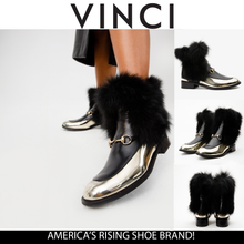 Load image into Gallery viewer, The Izmir Black &amp; Gold Leather Natural Fox Fur Mid Calf Women Boot