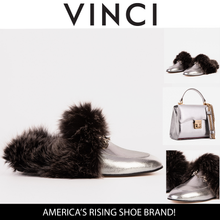 Load image into Gallery viewer, The Izmir Silver Leather Natural Fur Women Slipper