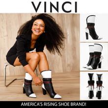 Load image into Gallery viewer, The Lucca Black &amp; White Leather Mid Calf High Heel Women Boot Limited Edition