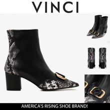 Load image into Gallery viewer, The Gray Black &amp; White Leather Block Heel Women Boot