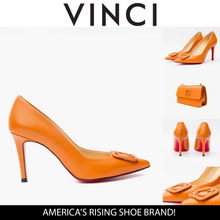 Load image into Gallery viewer, The Maneadero Orange Leather Pump Fuchsia Sole Women Shoe
