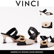 Load image into Gallery viewer, The Valencia Black &amp; Cream Jewel Heel Women's Mule Sandal