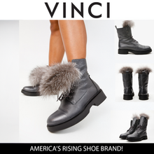 Load image into Gallery viewer, The Kajapati Gray Leather Natural Fur Mid Calf Women Boot