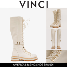 Load image into Gallery viewer, The Istinye Cream Leather Knee High Lace-Up Women Boot Limited Edition